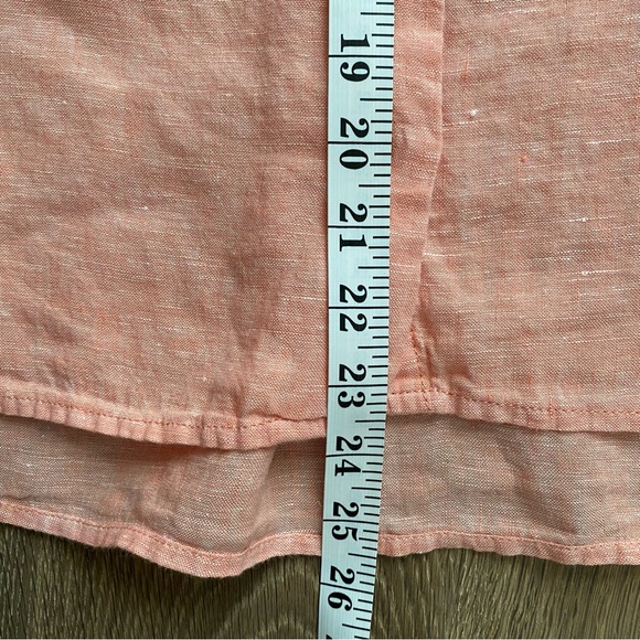 Tahari 100% Linen Women Button Front Short Sleeves Shirt Coral Top - Picture 13 of 14